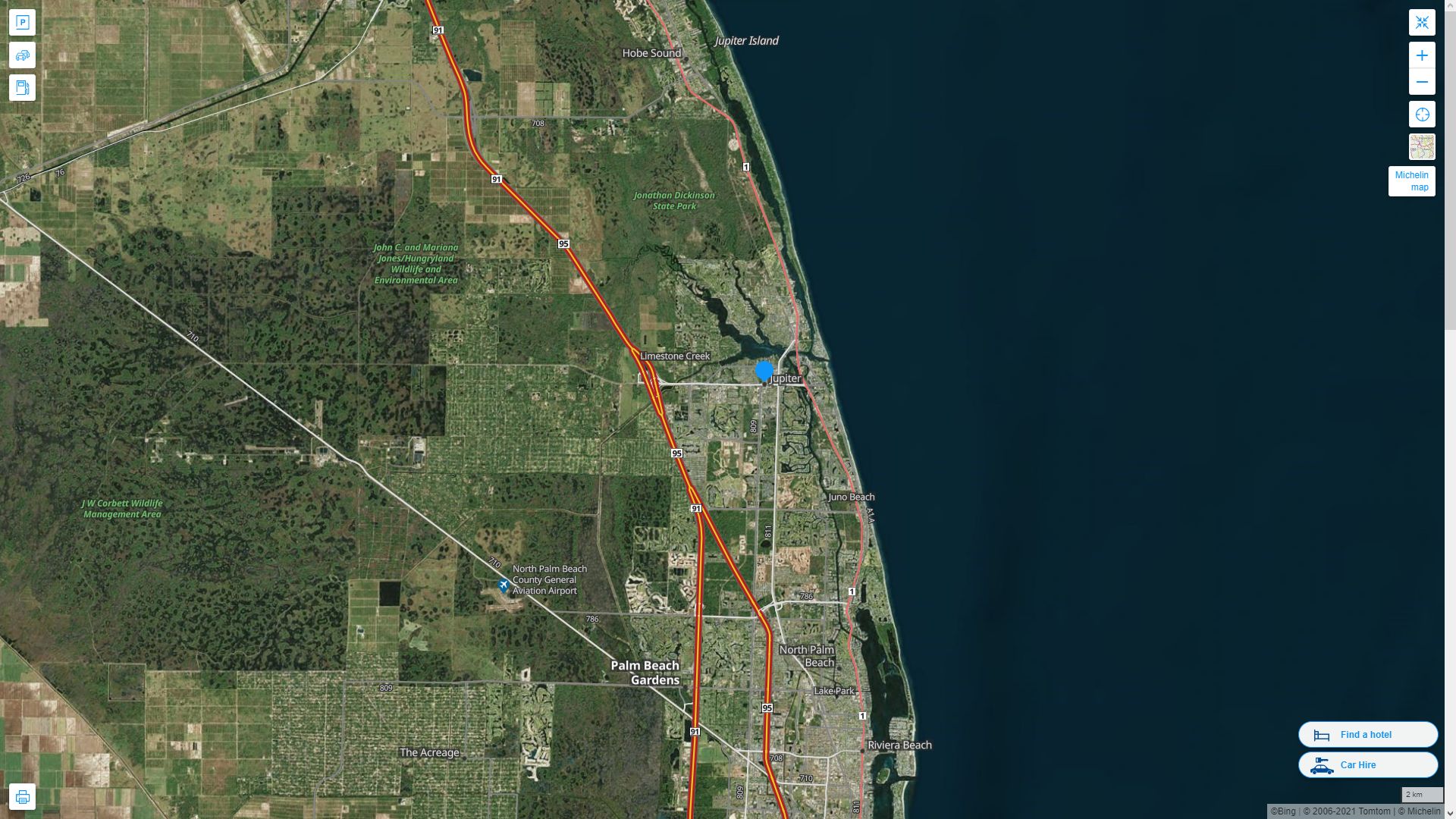Jupiter Florida Highway and Road Map with Satellite View